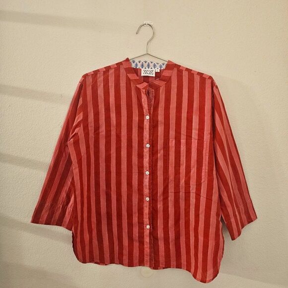 ZZ Striped Linen Button Up Blouse Sz S - Picture 1 of 4